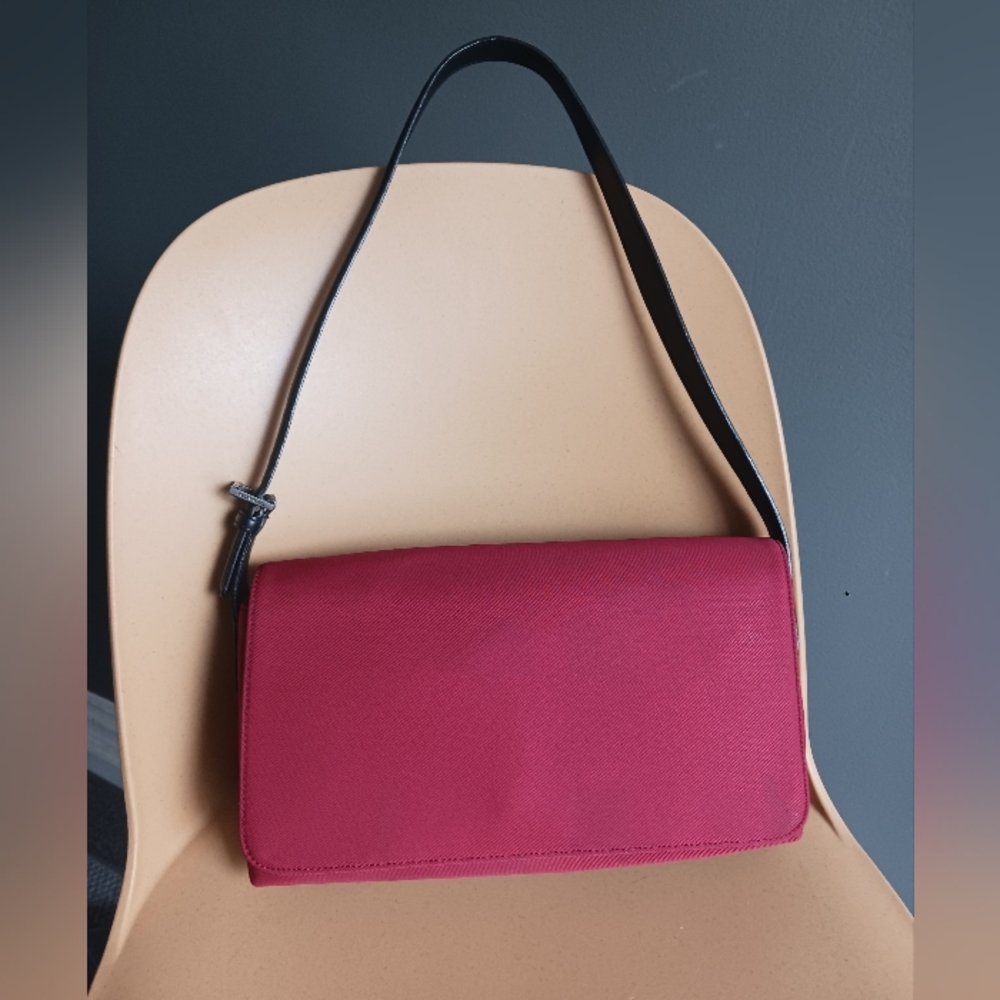 Vintage COACH Mercer 7413 Shoulder Bag Het Black, Dark Red Twill Nylon